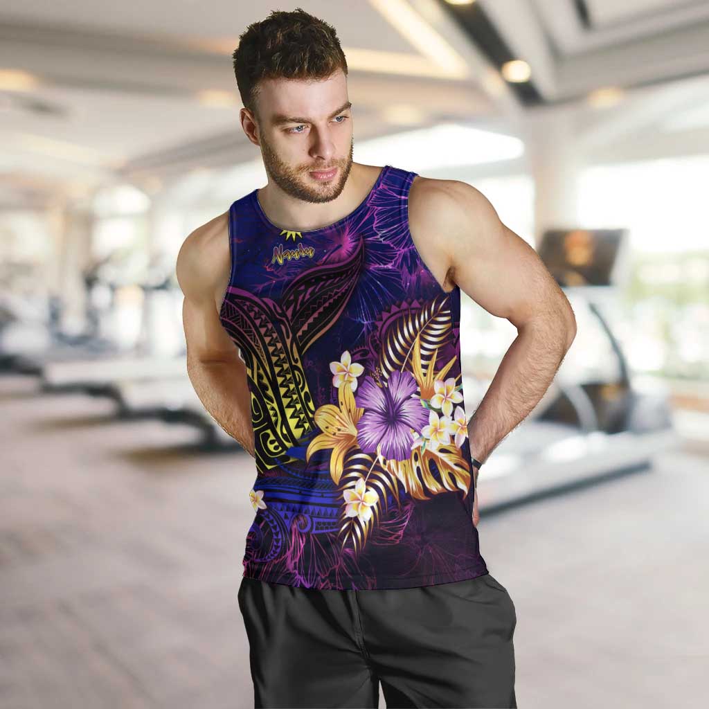 Nauru Men Tank Top Whale Hibiscus Polynesian
