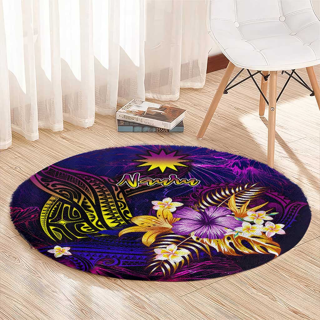 Nauru Round Carpet Whale Hibiscus Polynesian