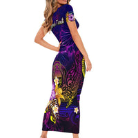 Nauru Short Sleeve Bodycon Dress Whale Hibiscus Polynesian