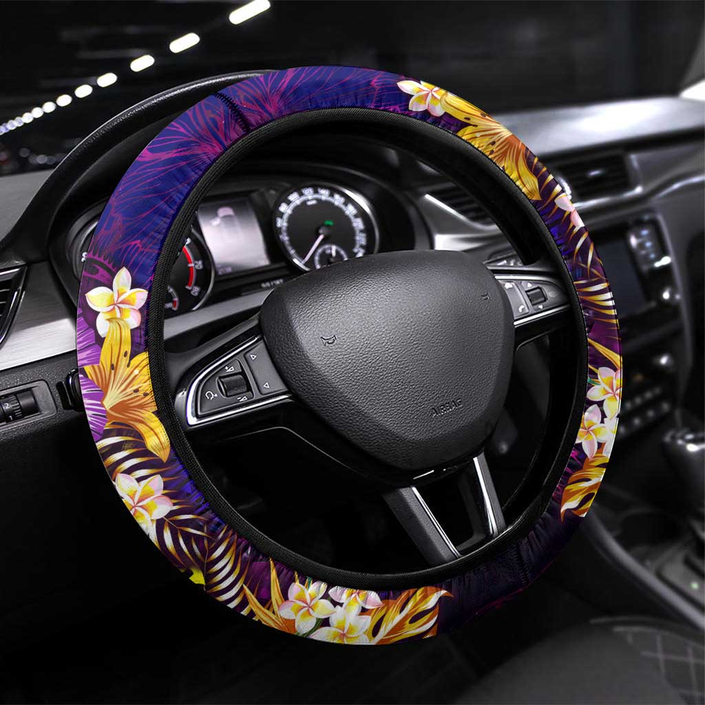 Nauru Steering Wheel Cover Whale Hibiscus Polynesian