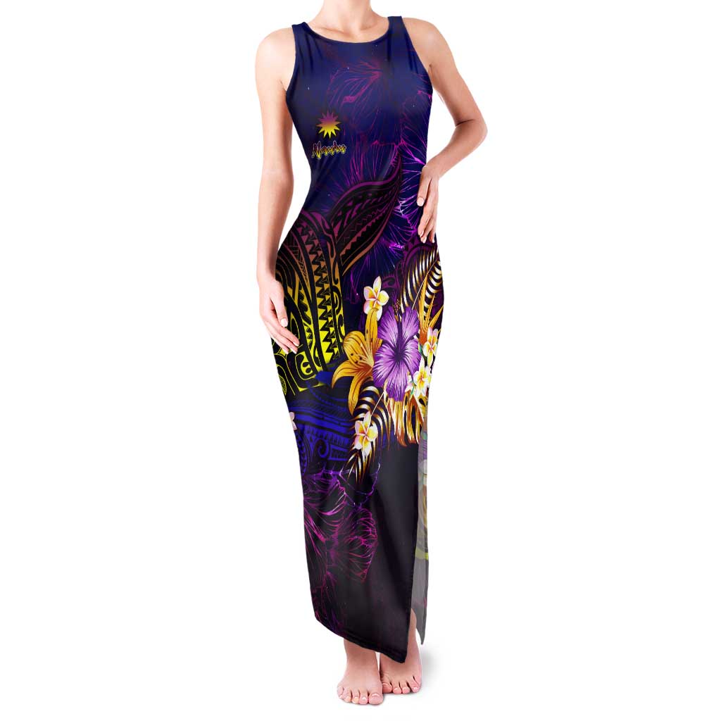 Nauru Tank Maxi Dress Whale Hibiscus Polynesian