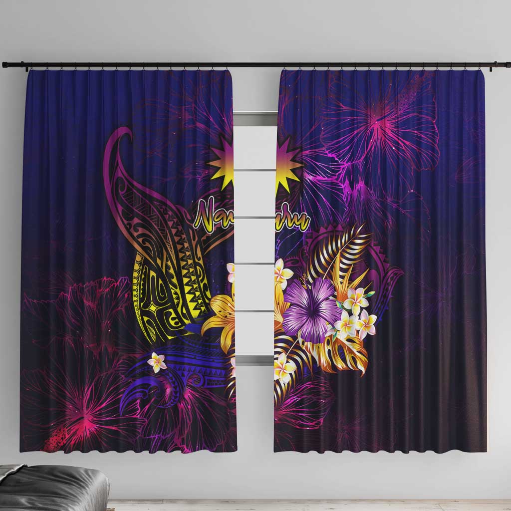 Nauru Window Curtain Whale Hibiscus Polynesian