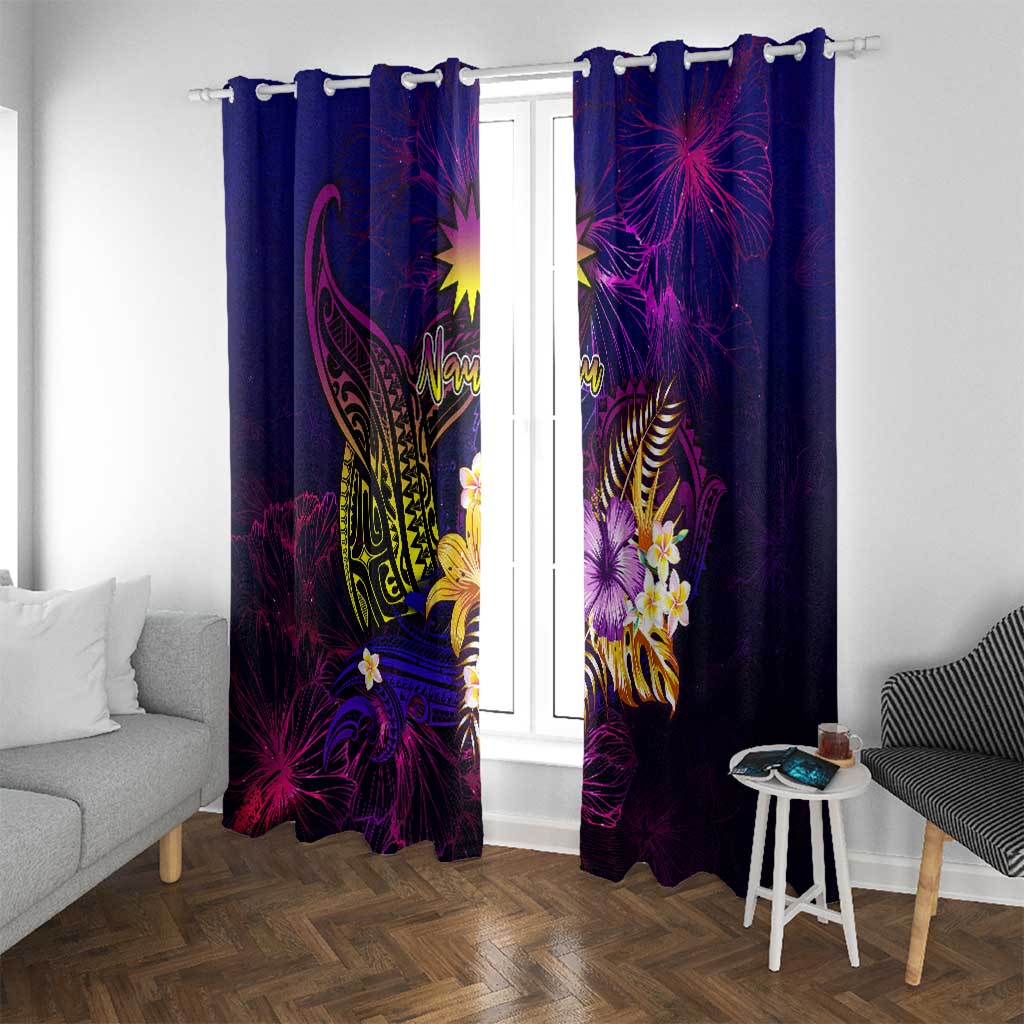 Nauru Window Curtain Whale Hibiscus Polynesian
