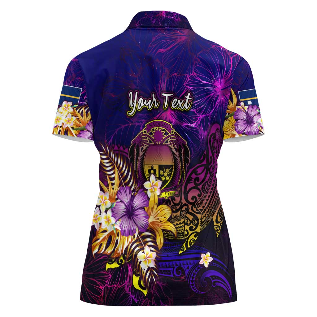 Nauru Women Polo Shirt Whale Hibiscus Polynesian
