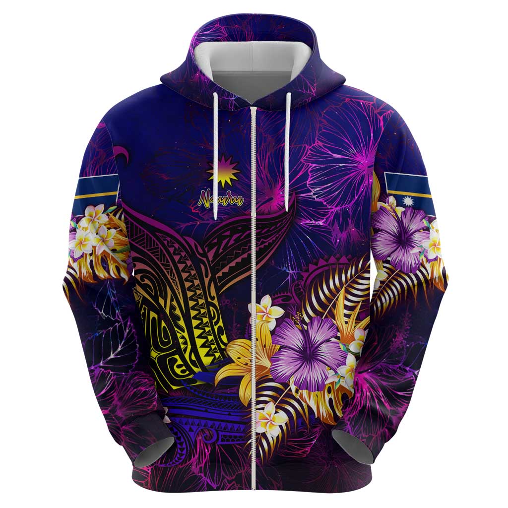 Nauru Zip Hoodie Whale Hibiscus Polynesian