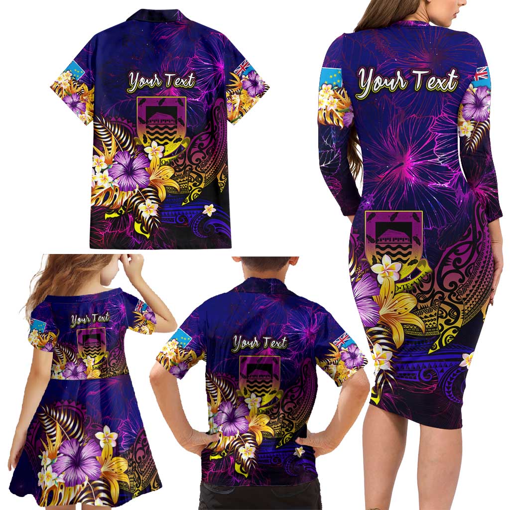 Tuvalu Family Matching Long Sleeve Bodycon Dress and Hawaiian Shirt Whale Hibiscus Polynesian