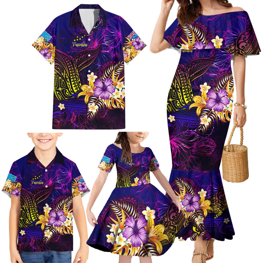 Tuvalu Family Matching Mermaid Dress and Hawaiian Shirt Whale Hibiscus Polynesian