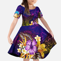 Tuvalu Family Matching Off The Shoulder Long Sleeve Dress and Hawaiian Shirt Whale Hibiscus Polynesian DT02 Daughter's Dress Purple - Polynesian Pride