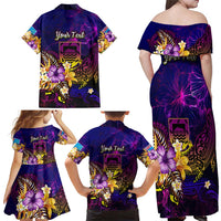 Tuvalu Family Matching Off Shoulder Maxi Dress and Hawaiian Shirt Whale Hibiscus Polynesian