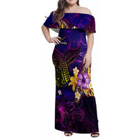 Tuvalu Family Matching Off Shoulder Maxi Dress and Hawaiian Shirt Whale Hibiscus Polynesian