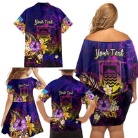 Tuvalu Family Matching Off Shoulder Short Dress and Hawaiian Shirt Whale Hibiscus Polynesian