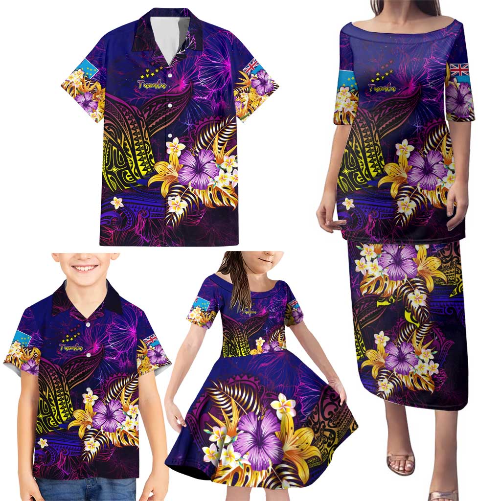Tuvalu Family Matching Puletasi and Hawaiian Shirt Whale Hibiscus Polynesian