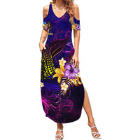 Tuvalu Family Matching Summer Maxi Dress and Hawaiian Shirt Whale Hibiscus Polynesian