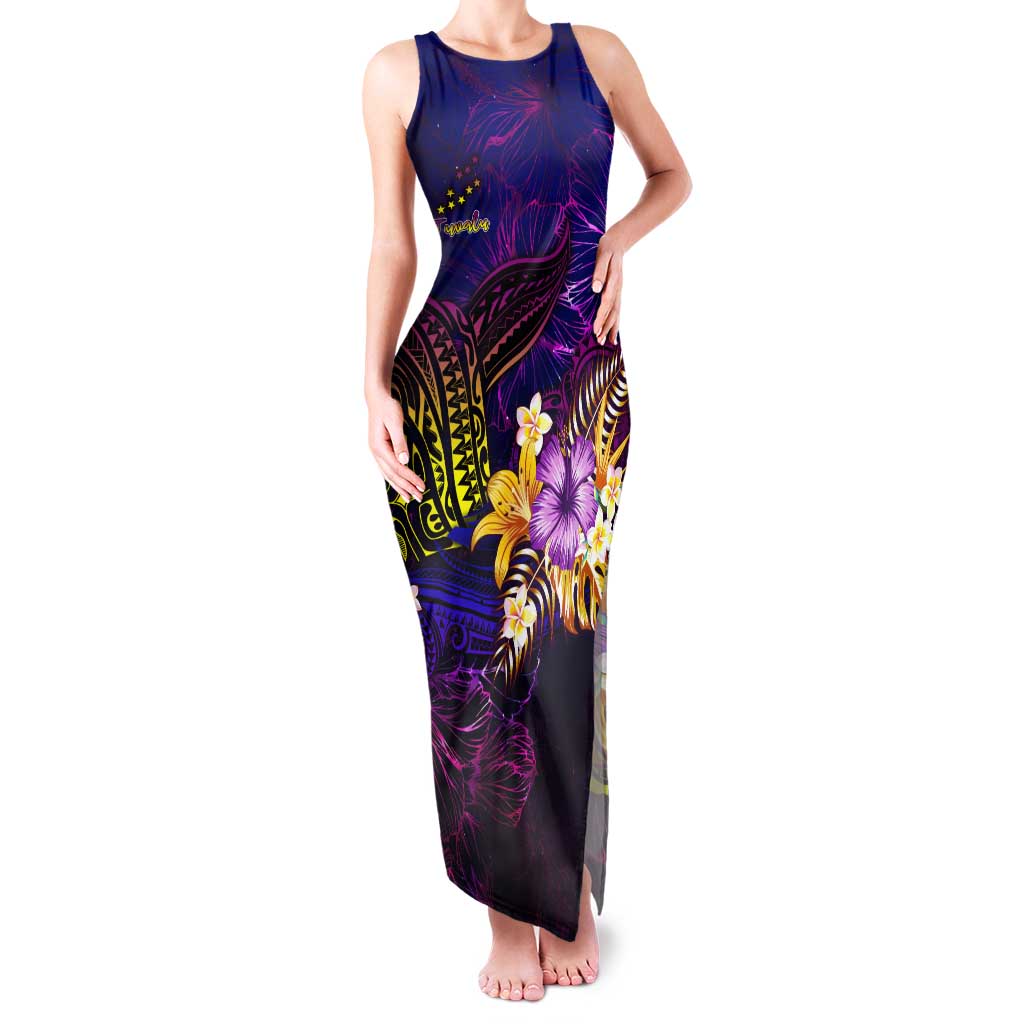 Tuvalu Family Matching Tank Maxi Dress and Hawaiian Shirt Whale Hibiscus Polynesian