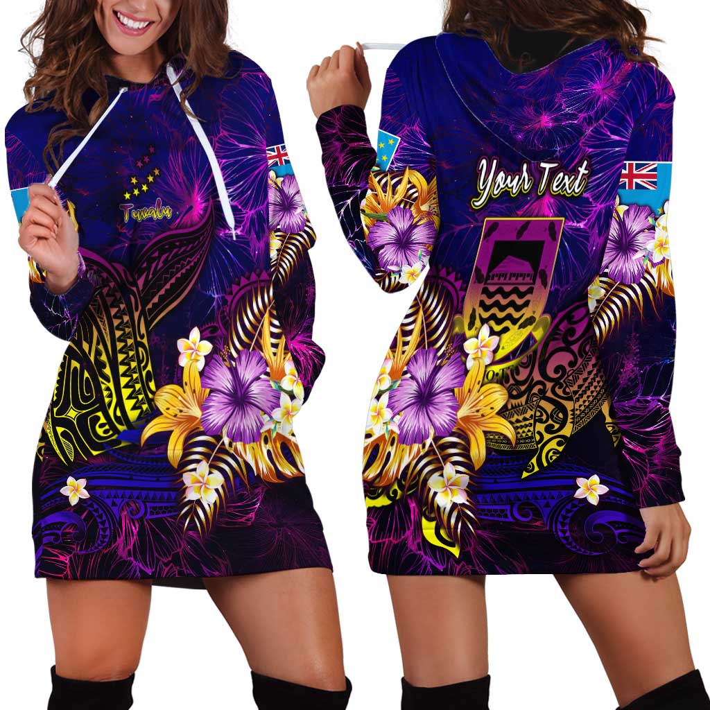 Tuvalu Hoodie Dress Whale Hibiscus Polynesian