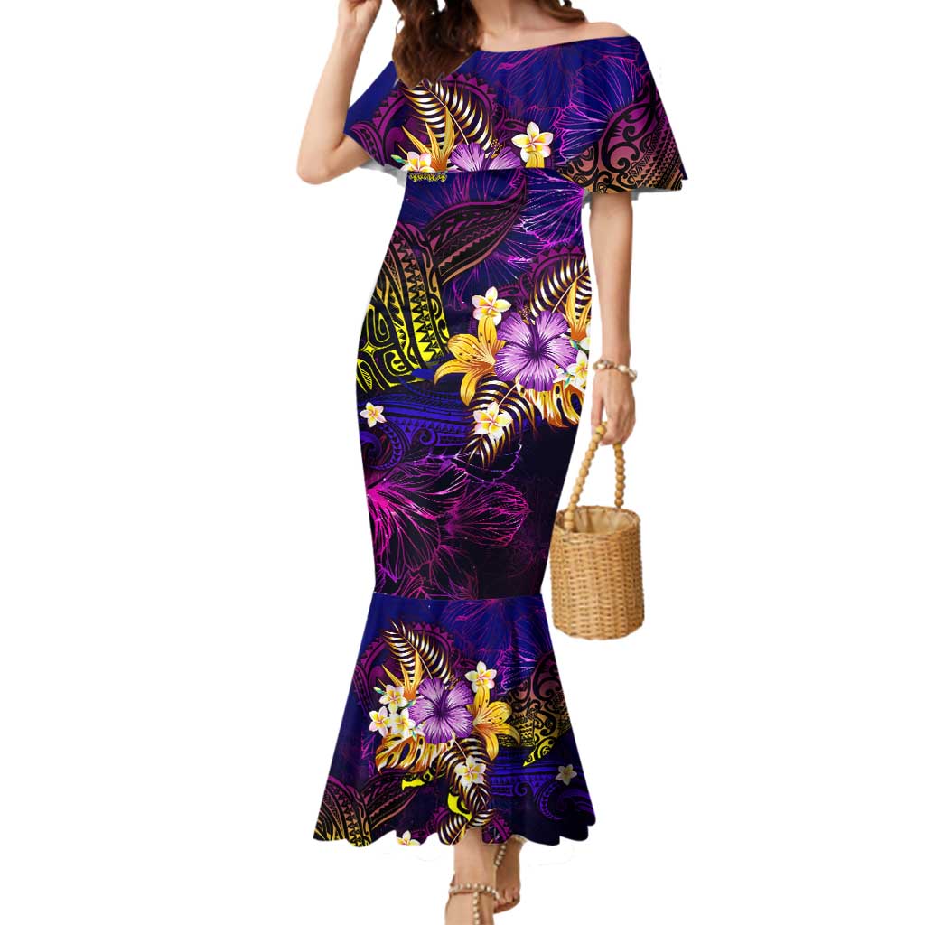 Tuvalu Mermaid Dress Whale Hibiscus Polynesian