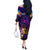 Tuvalu Off The Shoulder Long Sleeve Dress Whale Hibiscus Polynesian