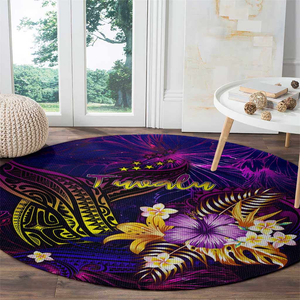 Tuvalu Round Carpet Whale Hibiscus Polynesian