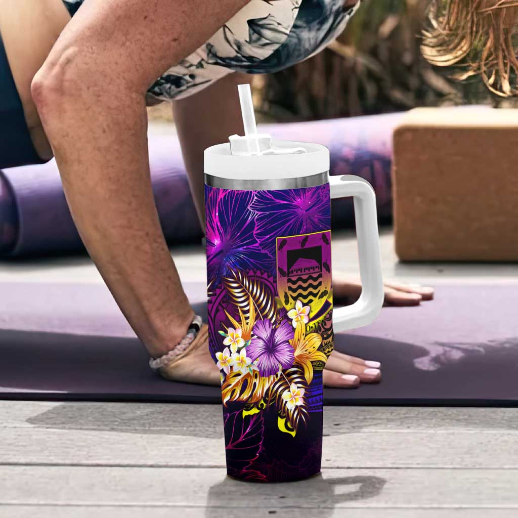 Tuvalu Tumbler With Handle Whale Hibiscus Polynesian