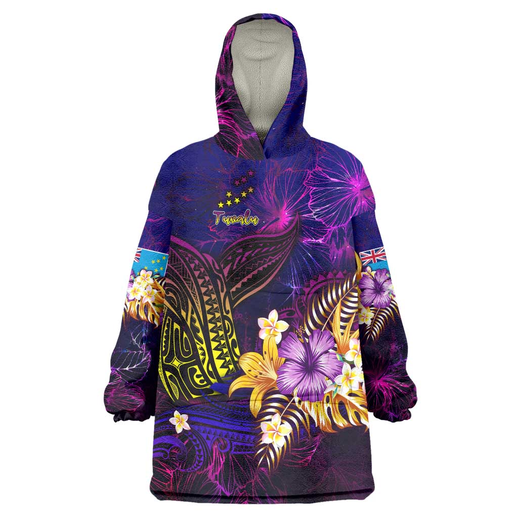 Tuvalu Wearable Blanket Hoodie Whale Hibiscus Polynesian