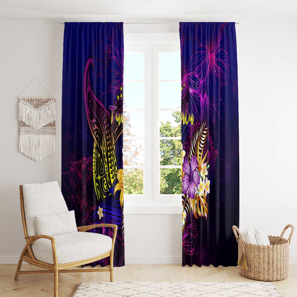 Tuvalu Window Curtain Whale Hibiscus Polynesian