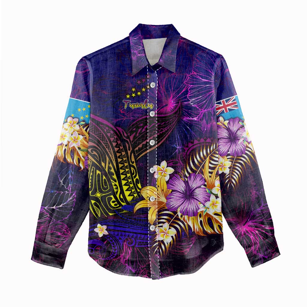 Tuvalu Women Casual Shirt Whale Hibiscus Polynesian