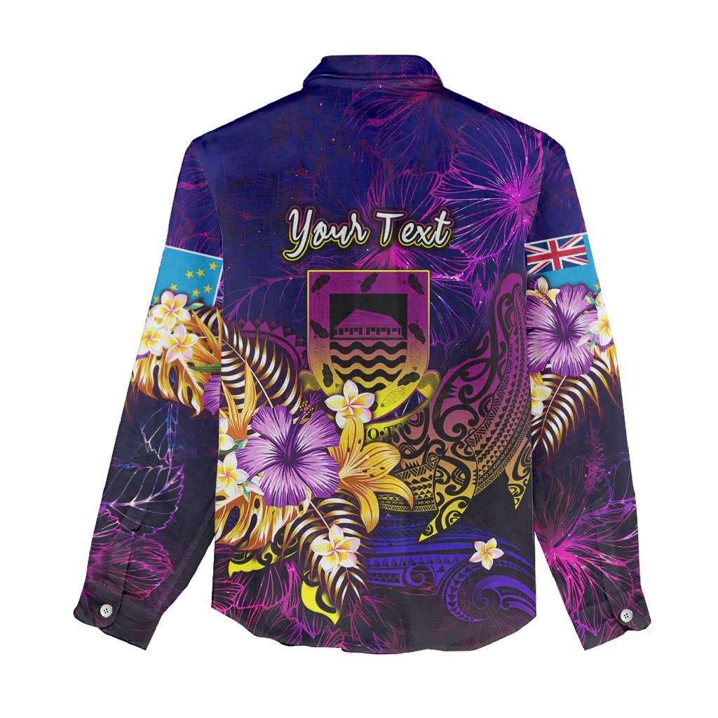 Tuvalu Women Casual Shirt Whale Hibiscus Polynesian
