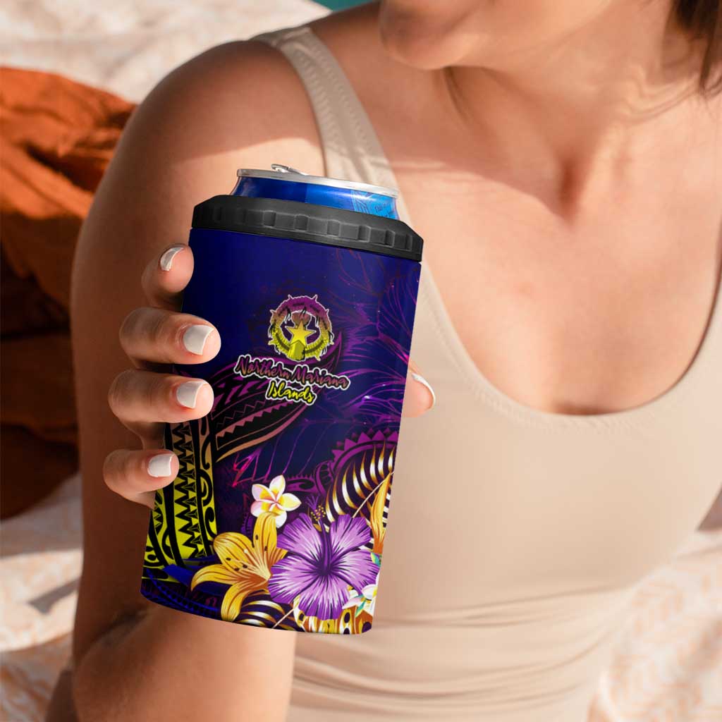 Northern Mariana Islands 4 in 1 Can Cooler Tumbler Whale Hibiscus Polynesian