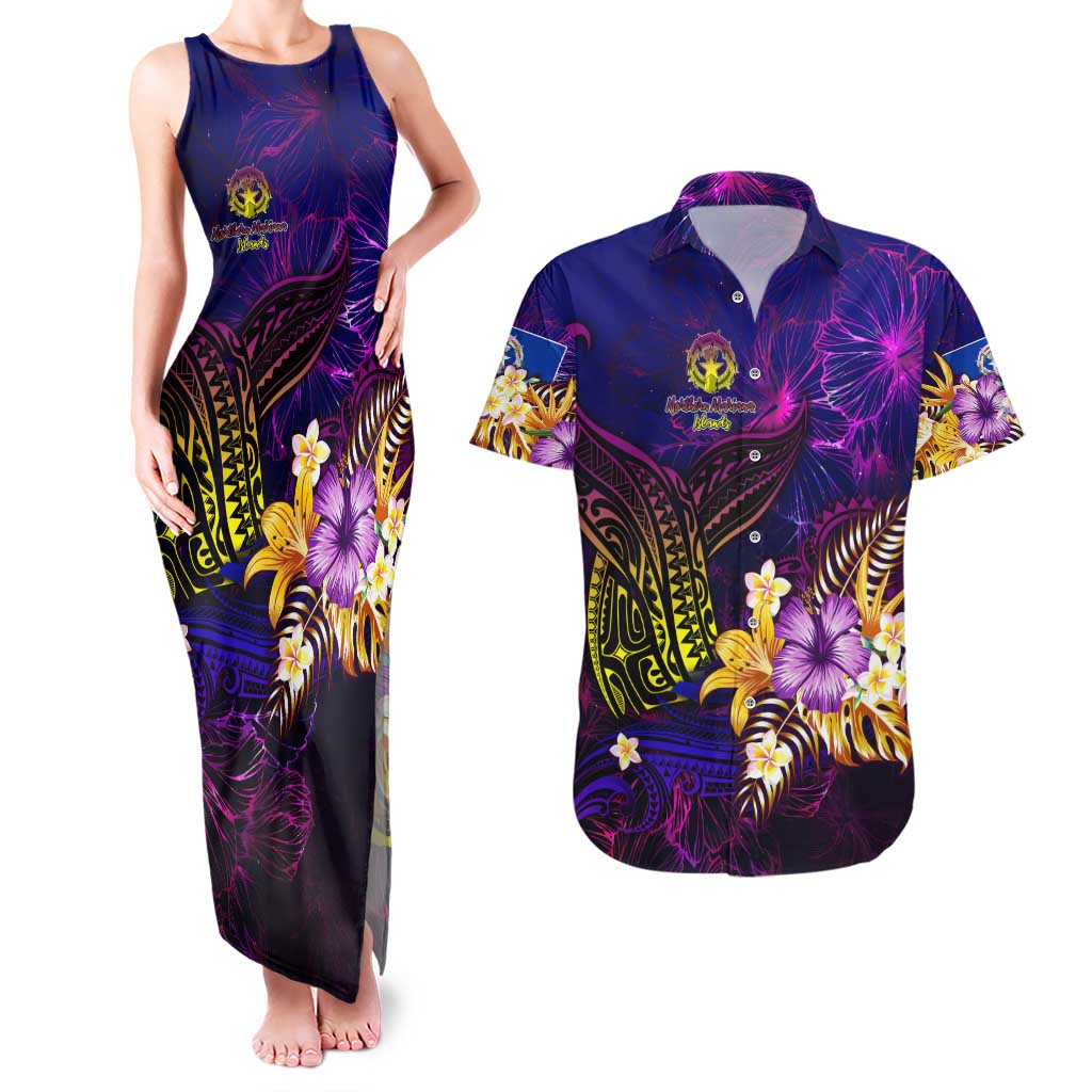 Northern Mariana Islands Couples Matching Tank Maxi Dress and Hawaiian Shirt Whale Hibiscus Polynesian
