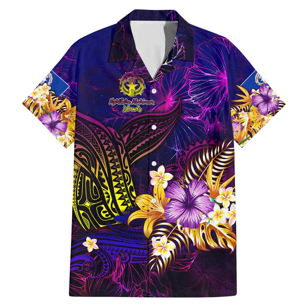 Northern Mariana Islands Family Matching Mermaid Dress and Hawaiian Shirt Whale Hibiscus Polynesian DT02 Dad's Shirt - Short Sleeve Purple - Polynesian Pride