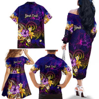 Northern Mariana Islands Family Matching Off The Shoulder Long Sleeve Dress and Hawaiian Shirt Whale Hibiscus Polynesian DT02 - Polynesian Pride