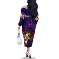 Northern Mariana Islands Family Matching Off The Shoulder Long Sleeve Dress and Hawaiian Shirt Whale Hibiscus Polynesian DT02 - Polynesian Pride