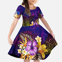 Northern Mariana Islands Family Matching Short Sleeve Bodycon Dress and Hawaiian Shirt Whale Hibiscus Polynesian DT02 Daughter's Dress Purple - Polynesian Pride