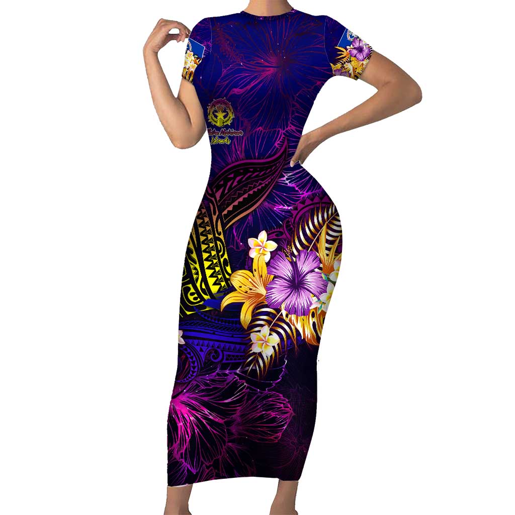Northern Mariana Islands Family Matching Short Sleeve Bodycon Dress and Hawaiian Shirt Whale Hibiscus Polynesian DT02 Mom's Dress Purple - Polynesian Pride