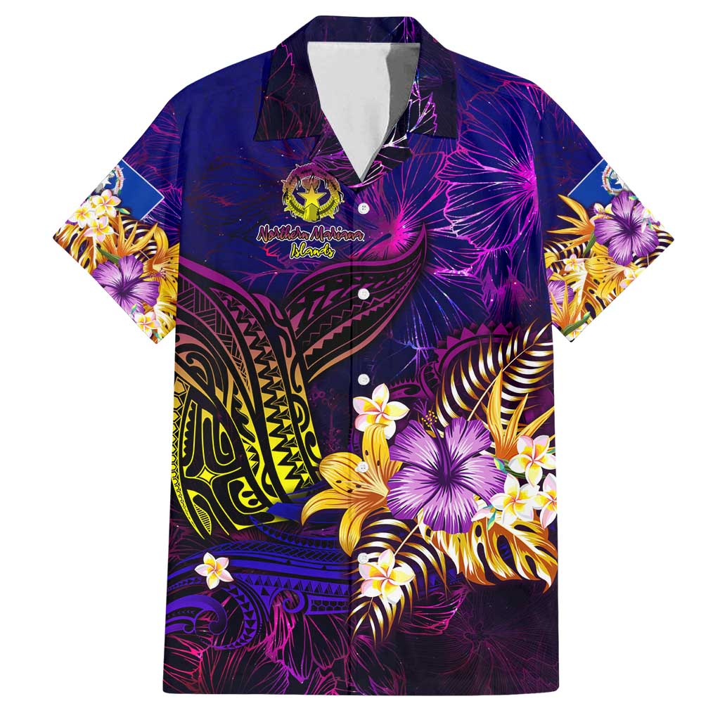 Northern Mariana Islands Family Matching Summer Maxi Dress and Hawaiian Shirt Whale Hibiscus Polynesian DT02 Dad's Shirt - Short Sleeve Purple - Polynesian Pride