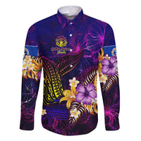 Northern Mariana Islands Family Matching Summer Maxi Dress and Hawaiian Shirt Whale Hibiscus Polynesian DT02 Dad's Shirt - Long Sleeve Purple - Polynesian Pride