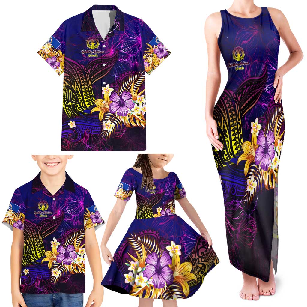 Northern Mariana Islands Family Matching Tank Maxi Dress and Hawaiian Shirt Whale Hibiscus Polynesian DT02 - Polynesian Pride