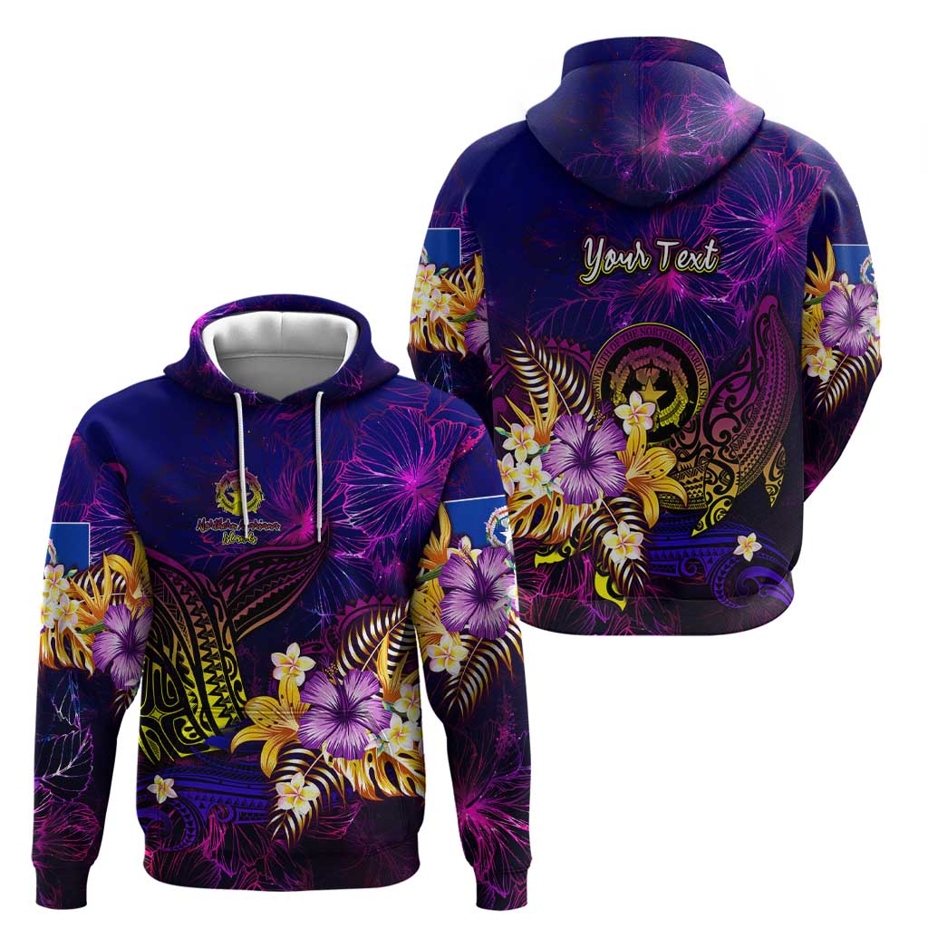 Northern Mariana Islands Hoodie Whale Hibiscus Polynesian