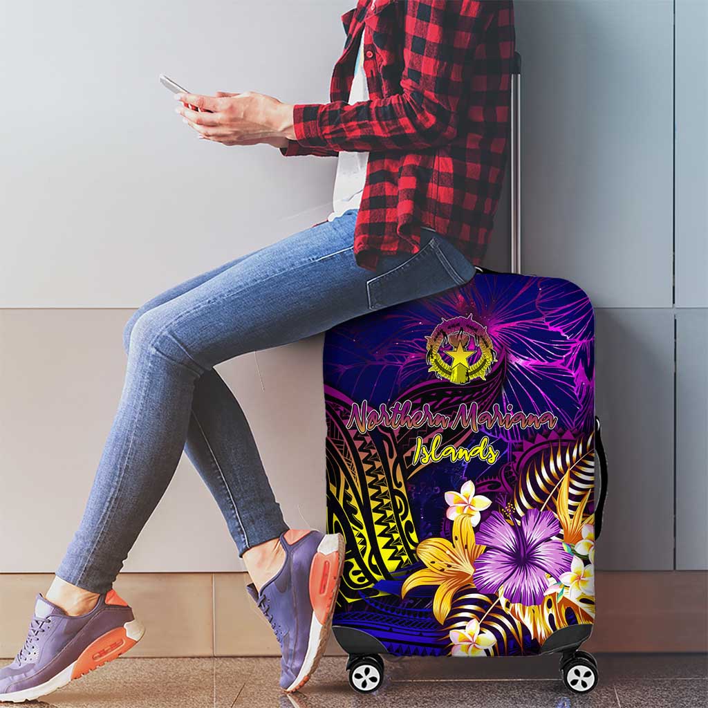 Northern Mariana Islands Luggage Cover Whale Hibiscus Polynesian