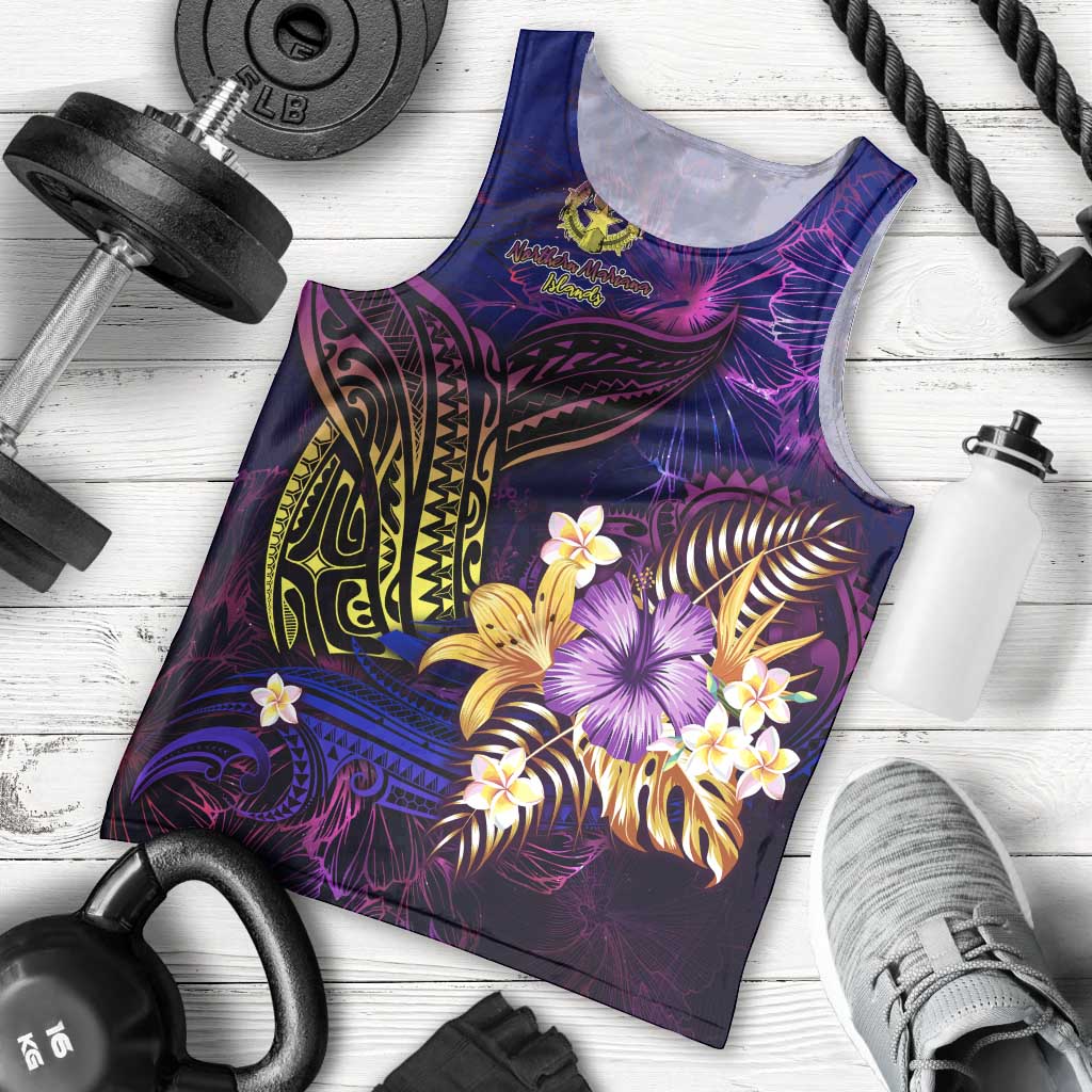 Northern Mariana Islands Men Tank Top Whale Hibiscus Polynesian