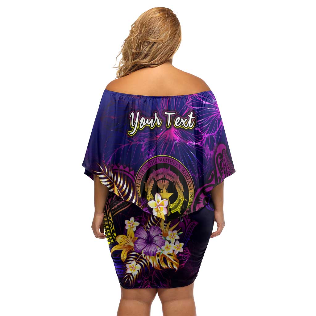 Northern Mariana Islands Off Shoulder Short Dress Whale Hibiscus Polynesian