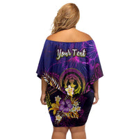 Northern Mariana Islands Off Shoulder Short Dress Whale Hibiscus Polynesian