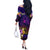 Northern Mariana Islands Off The Shoulder Long Sleeve Dress Whale Hibiscus Polynesian
