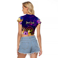 Northern Mariana Islands Raglan Cropped T Shirt Whale Hibiscus Polynesian