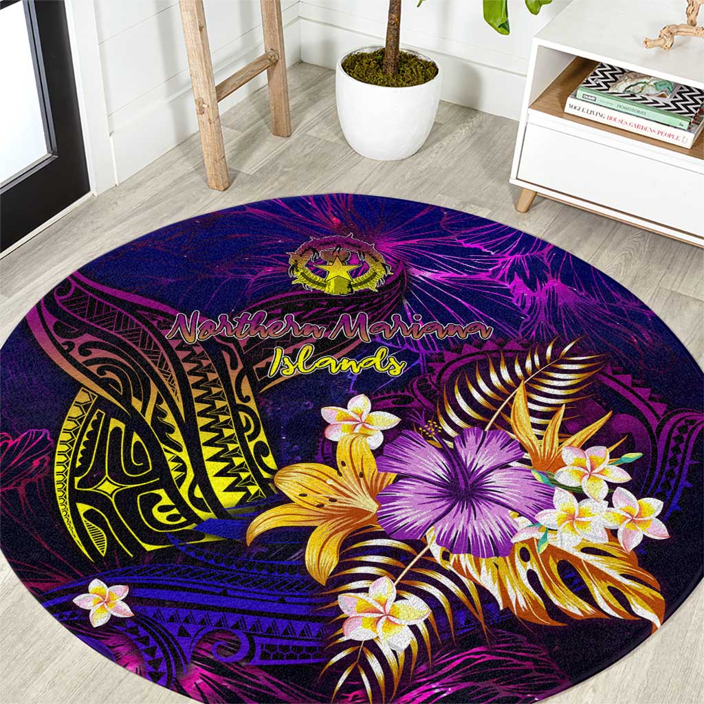 Northern Mariana Islands Round Carpet Whale Hibiscus Polynesian DT02 Purple - Polynesian Pride