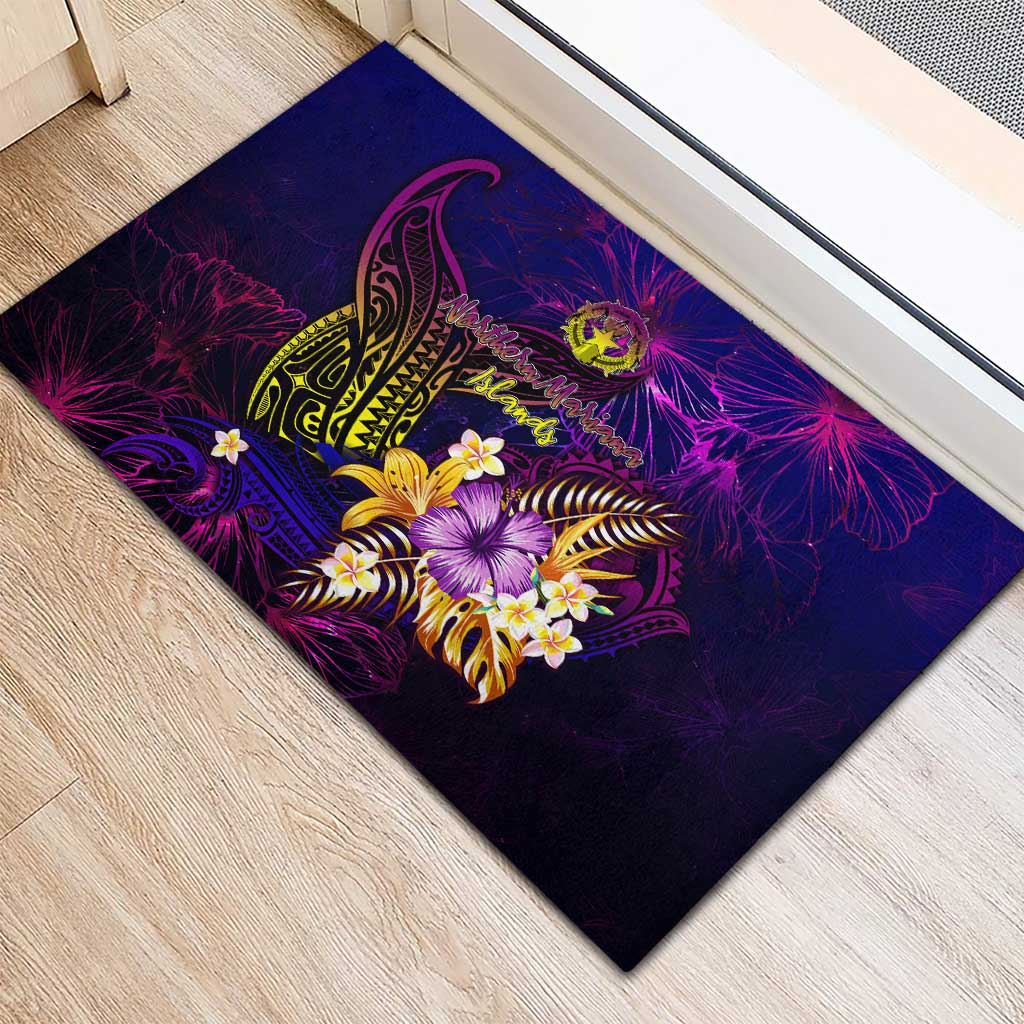 Northern Mariana Islands Rubber Doormat Whale Hibiscus Polynesian