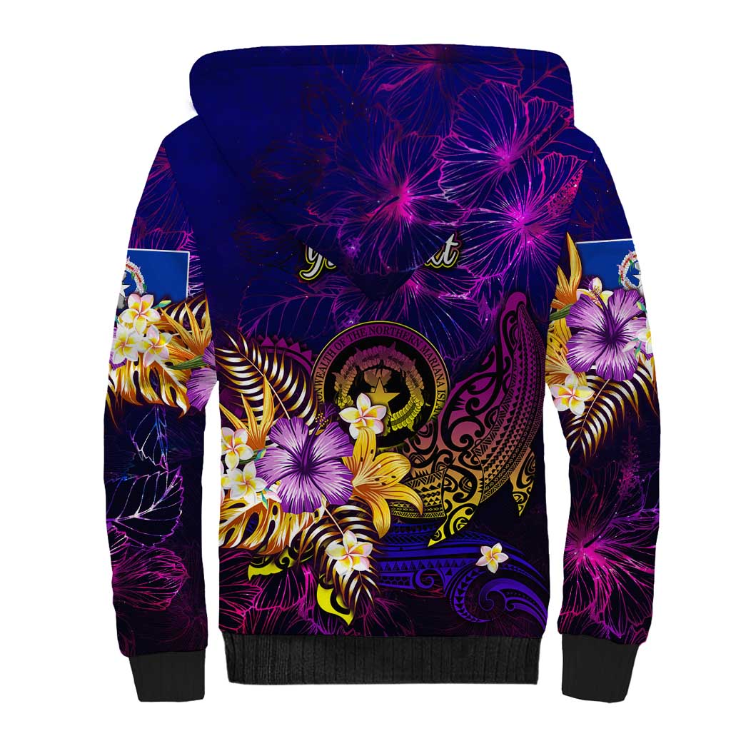 Northern Mariana Islands Sherpa Hoodie Whale Hibiscus Polynesian