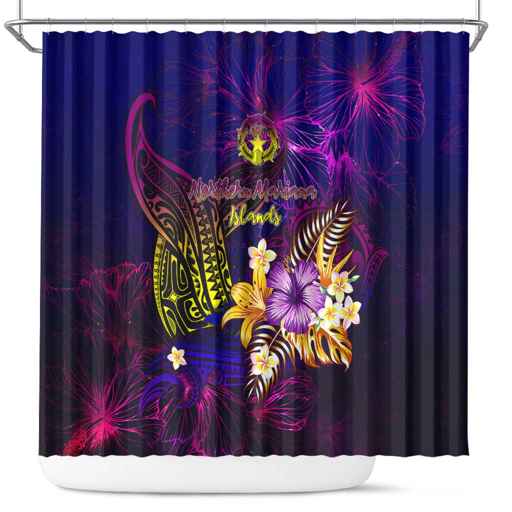 Northern Mariana Islands Shower Curtain Whale Hibiscus Polynesian DT02 Purple - Polynesian Pride