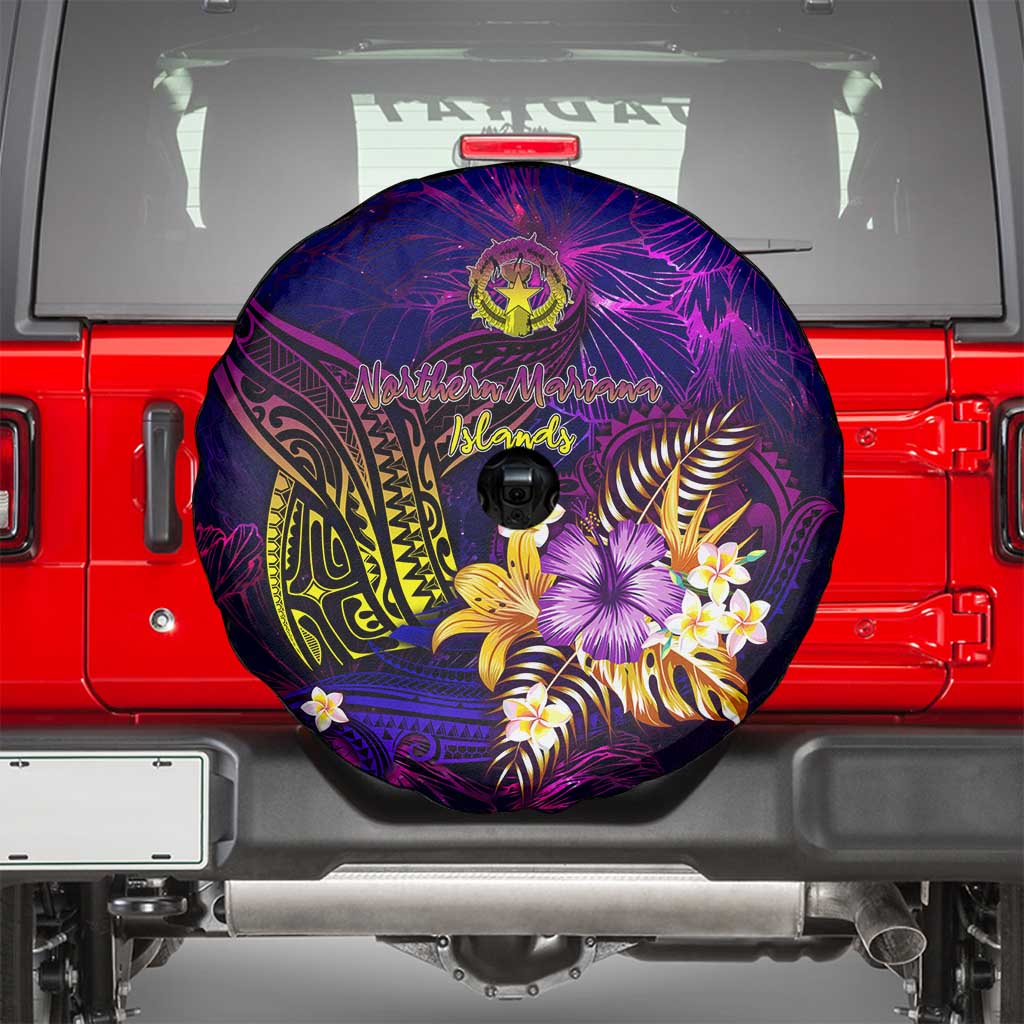 Northern Mariana Islands Spare Tire Cover Whale Hibiscus Polynesian