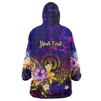 Northern Mariana Islands Wearable Blanket Hoodie Whale Hibiscus Polynesian